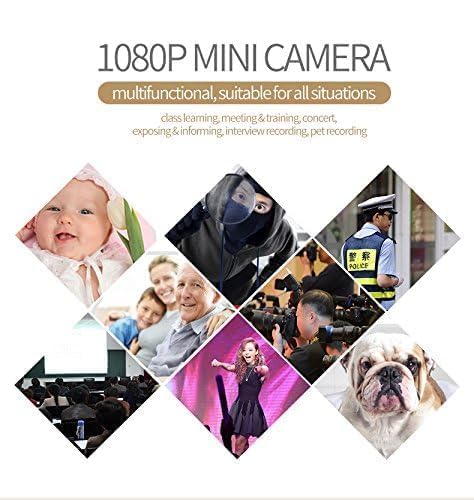 Promotional image of a 1080P mini camera with various scenarios it can be used for.