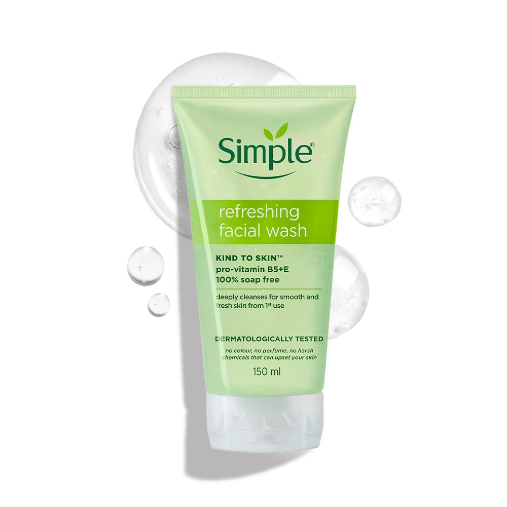 Simple refreshing facial wash tube on a white background with bubbles