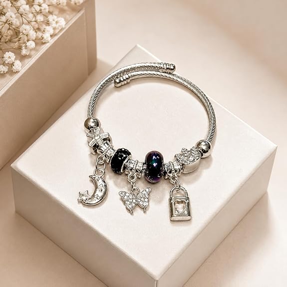 8-Piece Women’s Fashion Jewelry hamper & Hair Accessories Gift Set | Pendant Chain, Charm Bracelet, Oxidised Jhumki Earrings | Satin Hair Bow, Scrunchie & Big Flower Claw Clip | Random Colors & Designs, Raksha Bandhan - Rakhi Gift