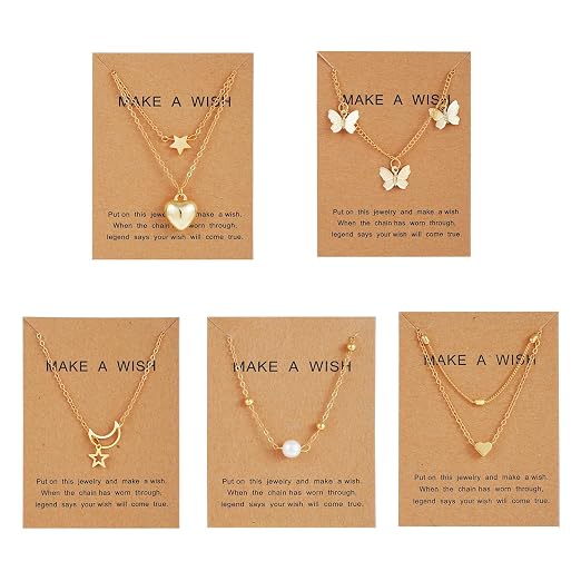 Shining Diva Fashion 5 Pcs Latest Stylish Heart Butterfly Pearl Necklace Jewellery Set for Women Pendant Necklace Gifts for Girls