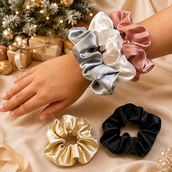 8-Piece Women’s Fashion Jewelry hamper & Hair Accessories Gift Set | Pendant Chain, Charm Bracelet, Oxidised Jhumki Earrings | Satin Hair Bow, Scrunchie & Big Flower Claw Clip | Random Colors & Designs, Raksha Bandhan - Rakhi Gift