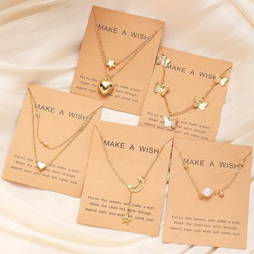 Shining Diva Fashion 5 Pcs Latest Stylish Heart Butterfly Pearl Necklace Jewellery Set for Women Pendant Necklace Gifts for Girls