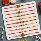 Multicolor Combo of 10 Dora Rakhi Set for Men with Roli Chawal Rakhi Set for Brother