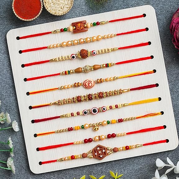 Multicolor Combo of 10 Dora Rakhi Set for Men with Roli Chawal Rakhi Set for Brother