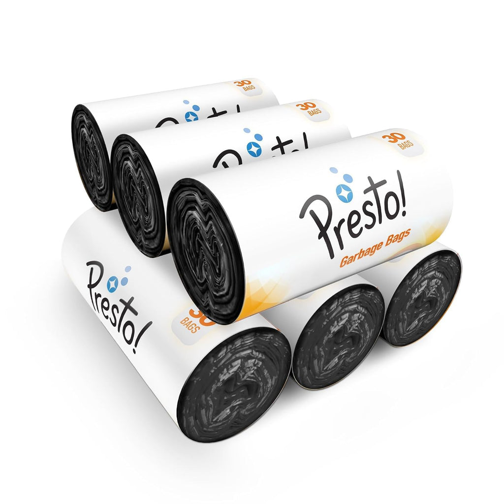 Presto! Garbage Bags | Medium | 180 Count | 30 Bags X 6 Rolls | Black