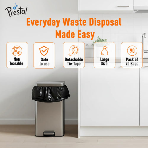 Presto! Garbage Bags | Medium | 180 Count | 30 Bags X 6 Rolls | Black